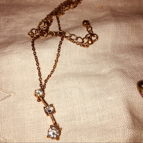 Rose golden three simulated lab diamond drop pendant necklace ext chain lobster - Picture 1 of 2
